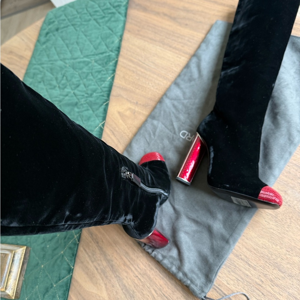 Tom Ford Black Boots with Red Accents NEW WITH TAGS - Picture 7 of 8